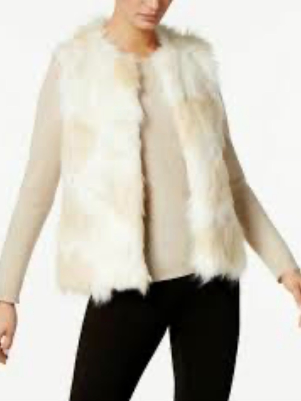INC Cream Faux Fur Vest Sweater - Women Sz M/L